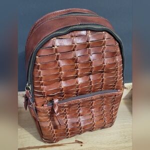 Patricia Nash Brown Leather Woven Backpack